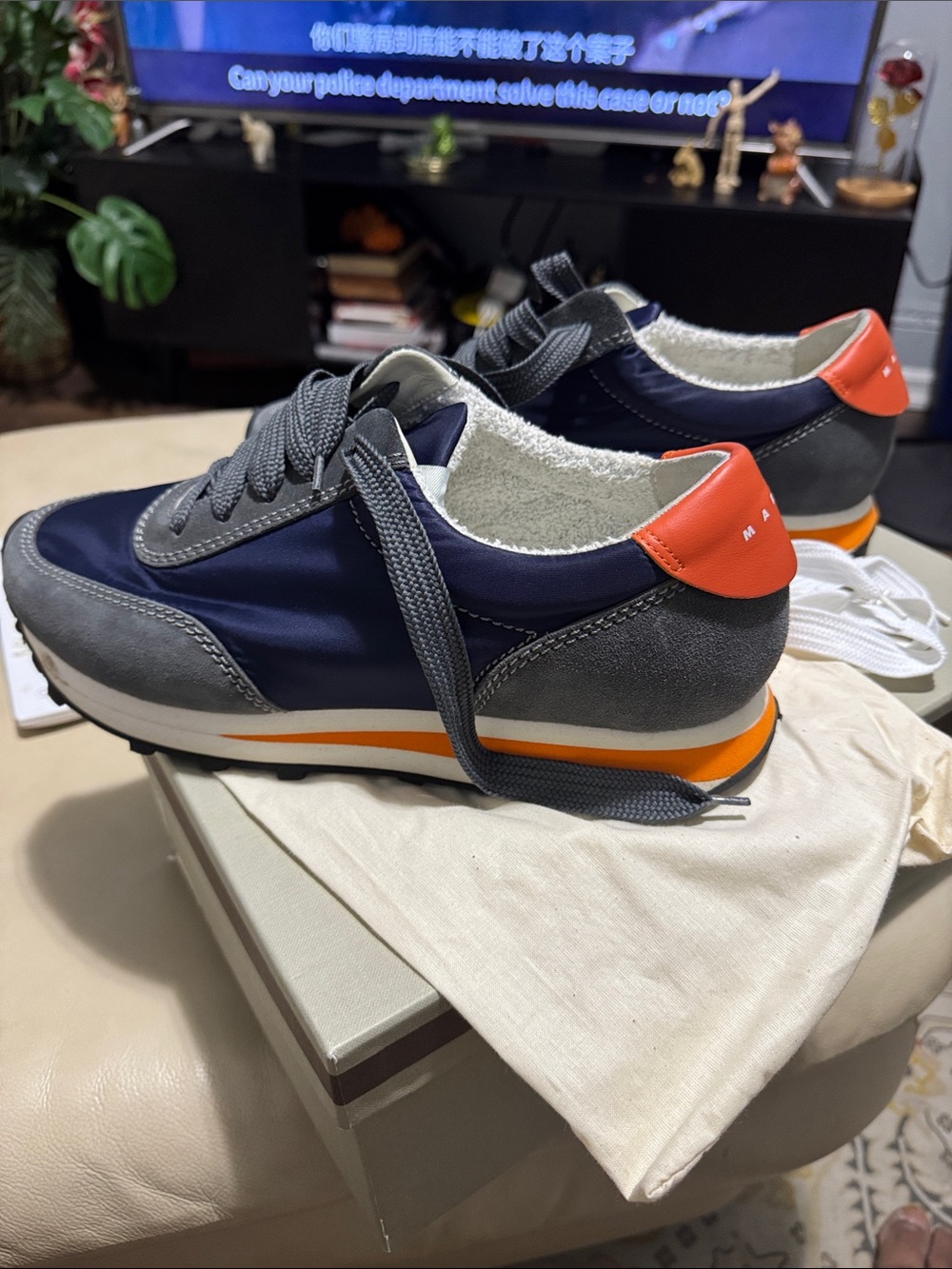 Marni Navy, Gray & Orange Low-Top Athletic Sneakers